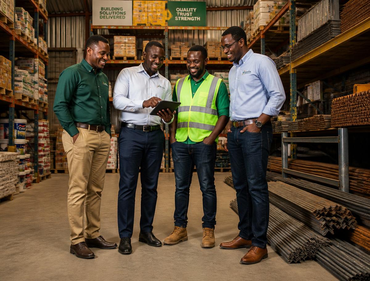GreenBoss Ventures team reviewing an order in a supply warehouse
